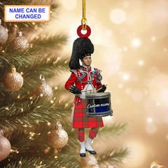 Personalized Clan Ross Modern Tartan Drummer Ornament with Custom Name – Scottish Christmas Tree Decoration