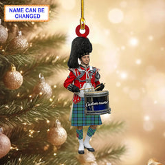 Personalized Clan Sinclair Hunting Ancient Tartan Drummer Ornament with Custom Name – Scottish Christmas Tree Decoration