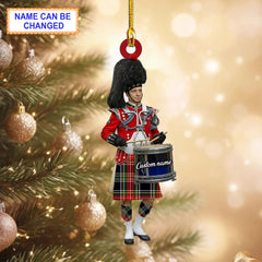 Personalized Clan Stewart Black Tartan Drummer Ornament with Custom Name – Scottish Christmas Tree Decoration