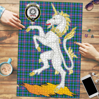 Clan Pitcairn Hunting Tartan Crest Unicorn Scotland Jigsaw Puzzles Gift For Family