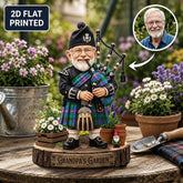 Personalized Pitcairn Hunting Clan Bagpipe Garden Gnome Caricature Plaque Custom Photo, Any Clan Tartan, Wood or Acrylic, Grandpa & Dad Gift, Scottish Highland Garden Decor ZB72
