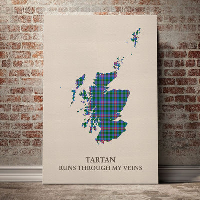 Clan Pitcairn Hunting Tartan Scotland Map Canvas “Tartan Runs Through My Veins” Wall Art MX77