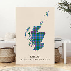 Clan Pitcairn Hunting Tartan Scotland Map Canvas “Tartan Runs Through My Veins” Wall Art MX77