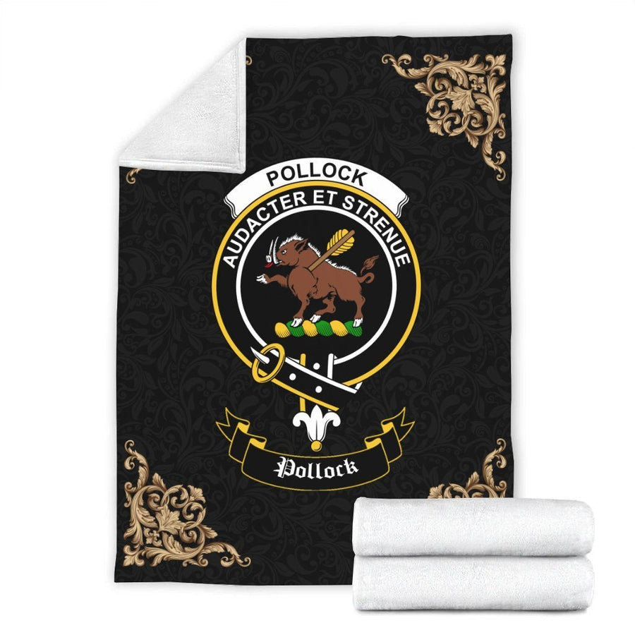 Clan Pollock Crest Tartan Premium Blanket Black