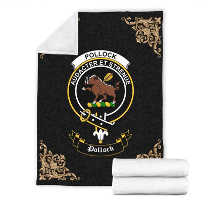 Clan Pollock Crest Tartan Premium Blanket Black