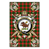 Clan Pollock Modern Tartan Crest Black Garden Flag - Gold Thistle EX42 Clan Pollock Tartan Today