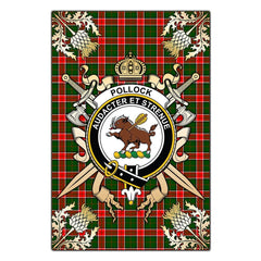 Clan Pollock Modern Tartan Crest Black Garden Flag - Gold Thistle EX42 Clan Pollock Tartan Today