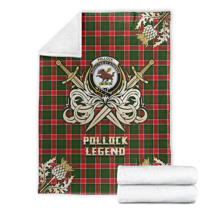 Clan Pollock Modern Tartan Gold Courage Symbol Blanket