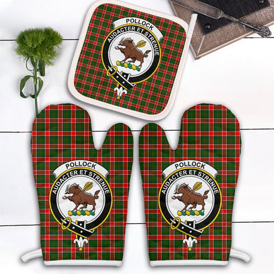 Clan Pollock Modern Tartan Crest Oven Mitt And Pot Holder (2 Oven Mitts + 1 Pot Holder)