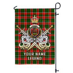 Custom Name Clan Pollock Modern Tartan Garden Flag with Clan Crest and the Golden Sword of Courageous Legacy VX62
