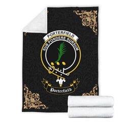 Clan Porterfield Crest Tartan Premium Blanket Black WY63 Clan Hall Tartan Today