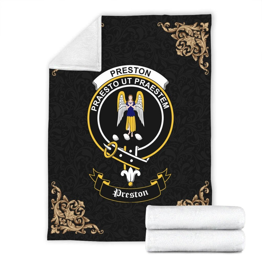 Clan Preston Crest Tartan Premium Blanket Black RR14 Clan Preston Tartan Today
