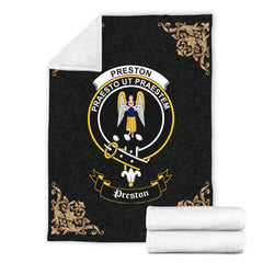 Clan Preston Crest Tartan Premium Blanket Black RR14 Clan Preston Tartan Today