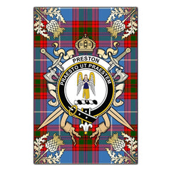 Clan Preston Tartan Crest Black Garden Flag - Gold Thistle LJ60 Clan Preston Tartan Today
