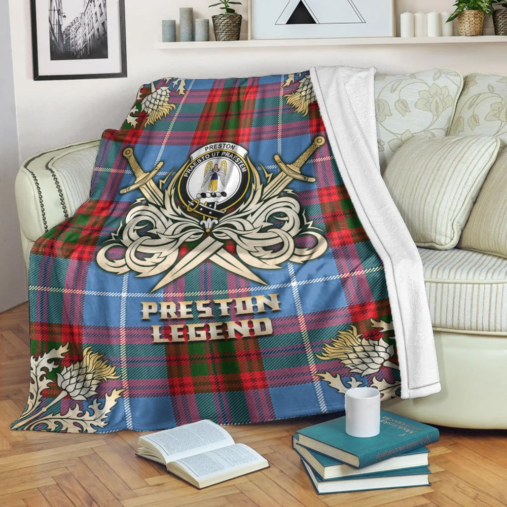Clan Preston Tartan Gold Courage Symbol Blanket UC23 Clan Preston Tartan Today