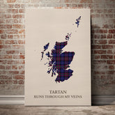Pride of Scotland Tartan Scotland Map Canvas – “Tartan Runs Through My Veins” Wall Art