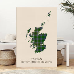 Clan Pringle Tartan Scotland Map Canvas “Tartan Runs Through My Veins” Wall Art WX31
