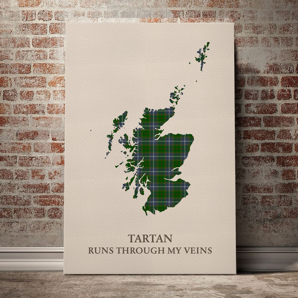 Pringle Tartan Scotland Map Canvas – “Tartan Runs Through My Veins” Wall Art
