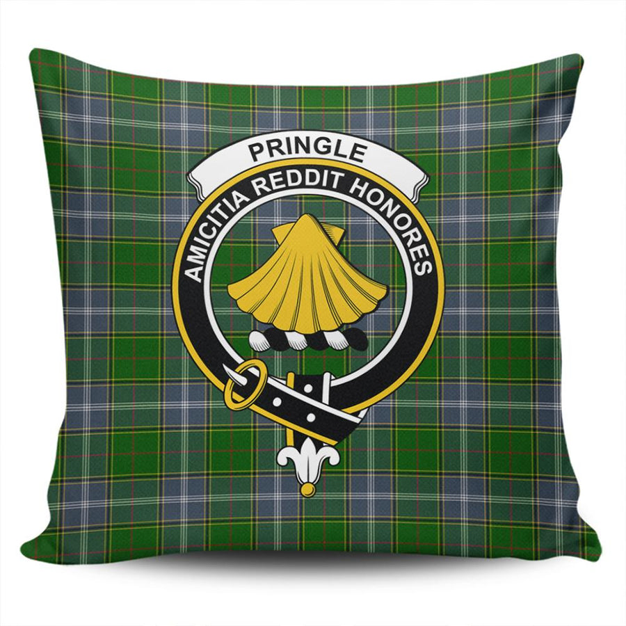 Clan Pringle Tartan Crest Pillow Cover
