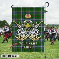 Personalized Custom Name Clan Pringle Tartan Garden Flag with Clan Crest and the Golden Sword of Courageous Legacy JG58 - Pringle Tartan Design, Scottish Heritage Gift