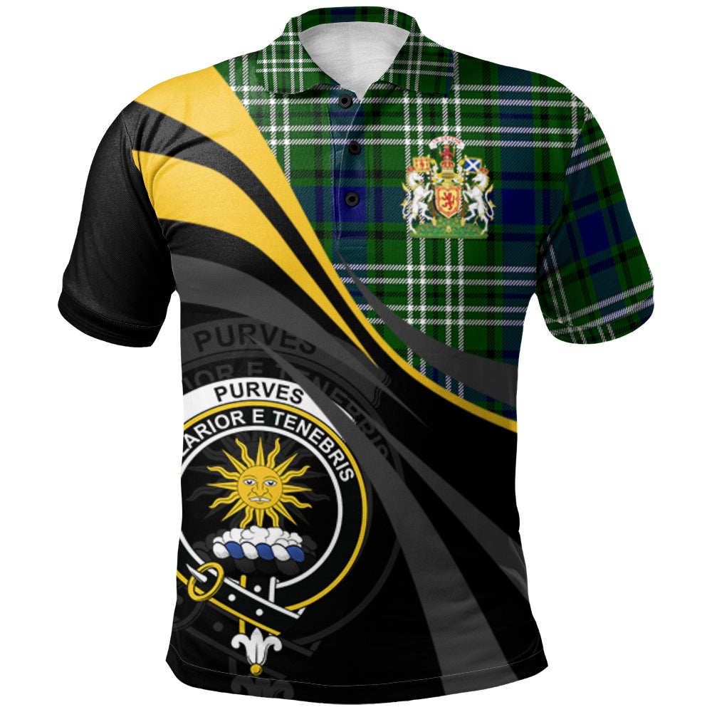 Clan Purves Tartan Polo Shirt - Royal Coat Of Arms Style NU89 Purves Tartan Tartan Polo
