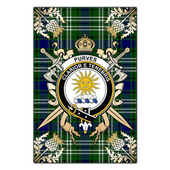 Clan Purves Tartan Crest Black Garden Flag - Gold Thistle WO28 Clan Purves Tartan Today