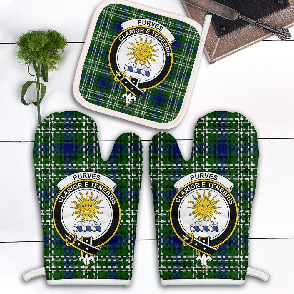 Clan Purves Tartan Crest Oven Mitt And Pot Holder (2 Oven Mitts + 1 Pot Holder) OQ65 Clan Purves Tartan Today