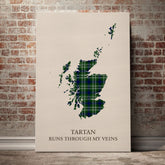 Purves (Tweedside) Tartan Scotland Map Canvas – “Tartan Runs Through My Veins” Wall Art