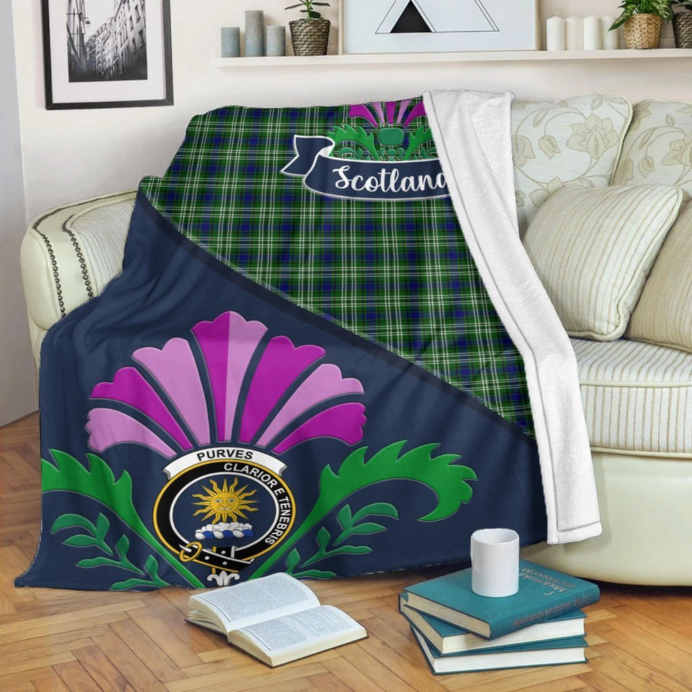 Clan Purves Tartan Crest Premium Blanket Thistle Style AF10 Clan Purves Tartan Today