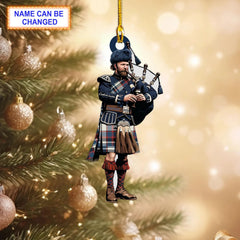Quebec Centennial Ancient Tartan Bagpipe Ornament with Custom Name