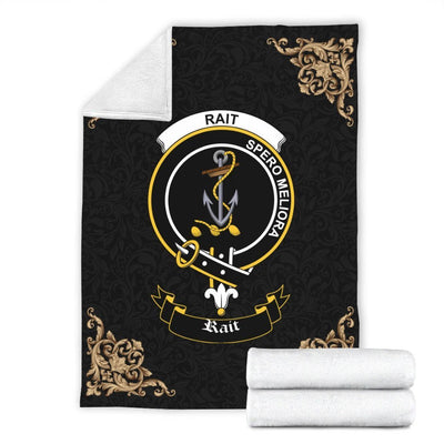 Clan Rait Crest Tartan Premium Blanket Black