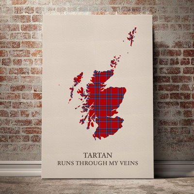 Clan Rait Inverness Tartan Scotland Map Canvas “Tartan Runs Through My Veins” Wall Art VZ32