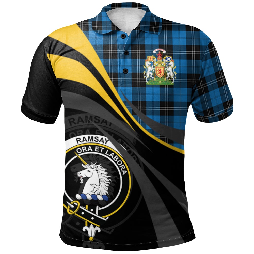 Clan Ramsay Blue Ancient Tartan Polo Shirt - Royal Coat Of Arms Style VA55 Ramsay Blue Ancient Tartan Tartan Polo