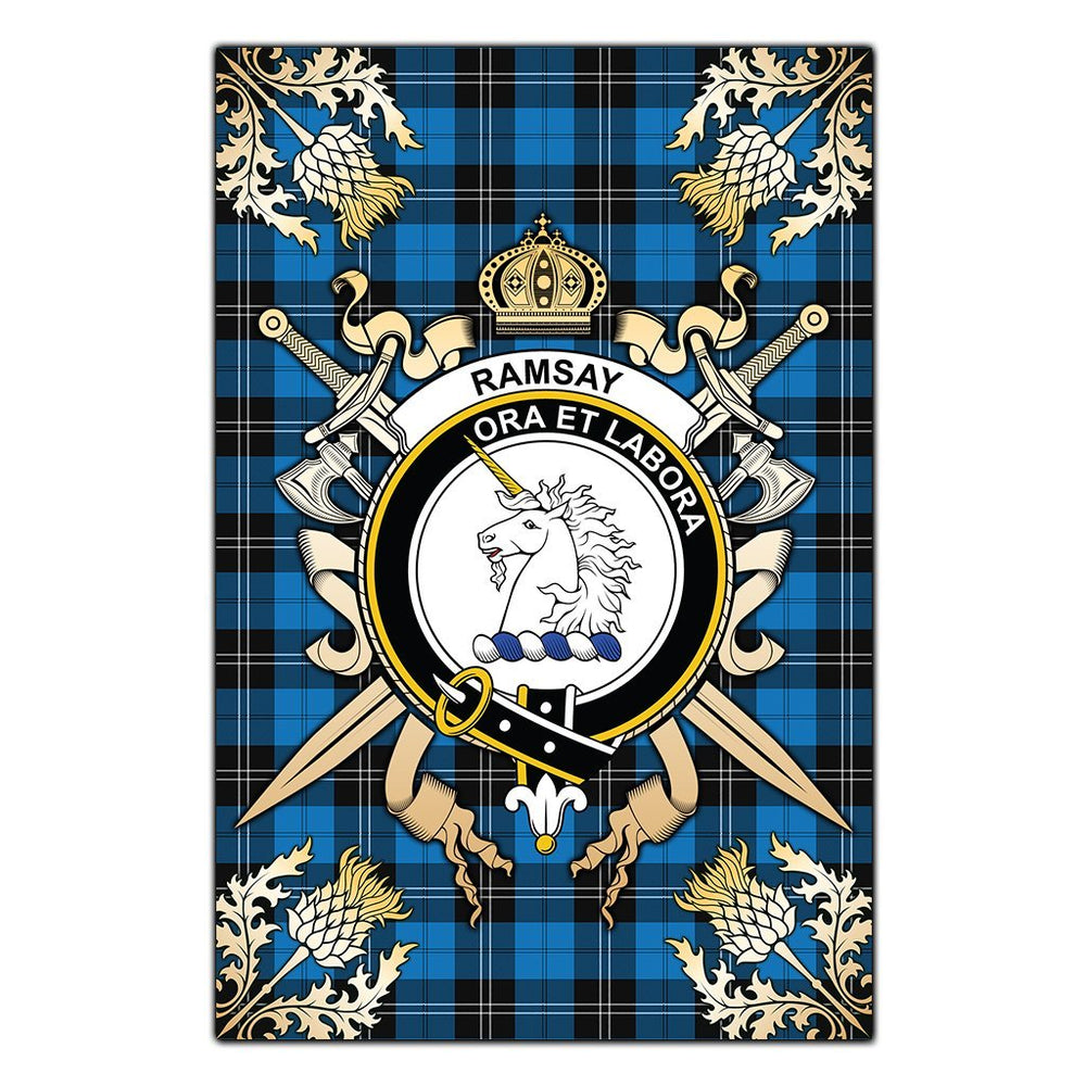 Clan Ramsay Blue Ancient Tartan Crest Black Garden Flag - Gold Thistle HW20 Clan Ramsay Tartan Today