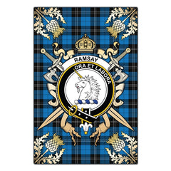 Clan Ramsay Blue Ancient Tartan Crest Black Garden Flag - Gold Thistle HW20 Clan Ramsay Tartan Today