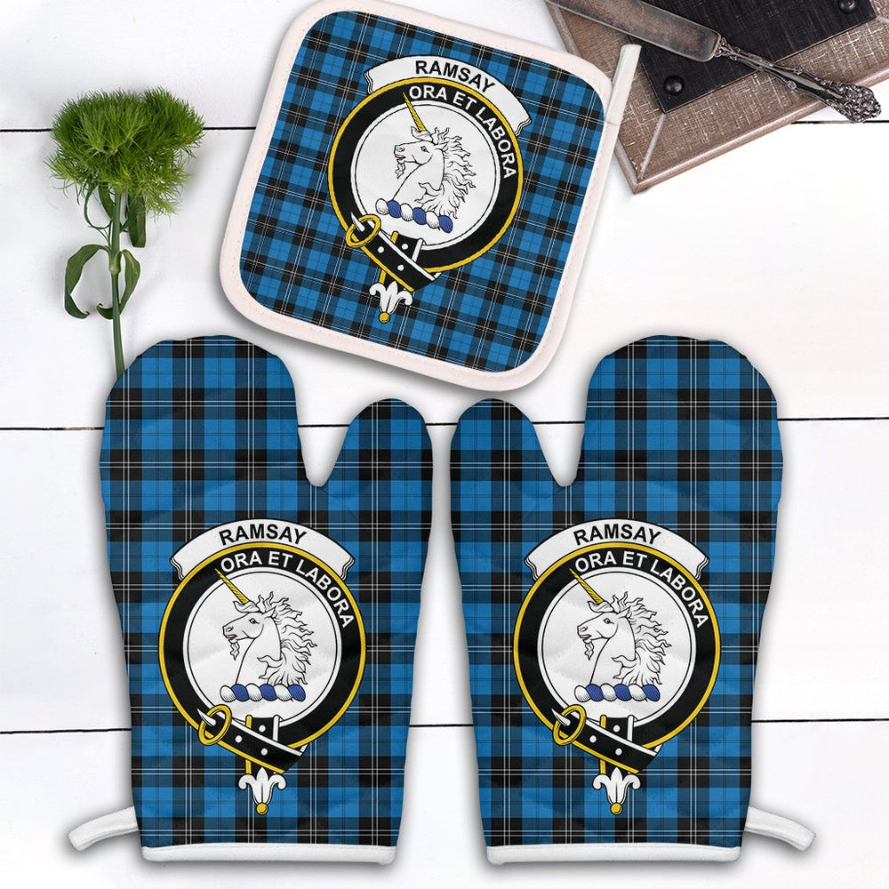 Clan Ramsay Blue Ancient Tartan Crest Oven Mitt And Pot Holder (2 Oven Mitts + 1 Pot Holder) RC40 Clan Ramsay Tartan Today