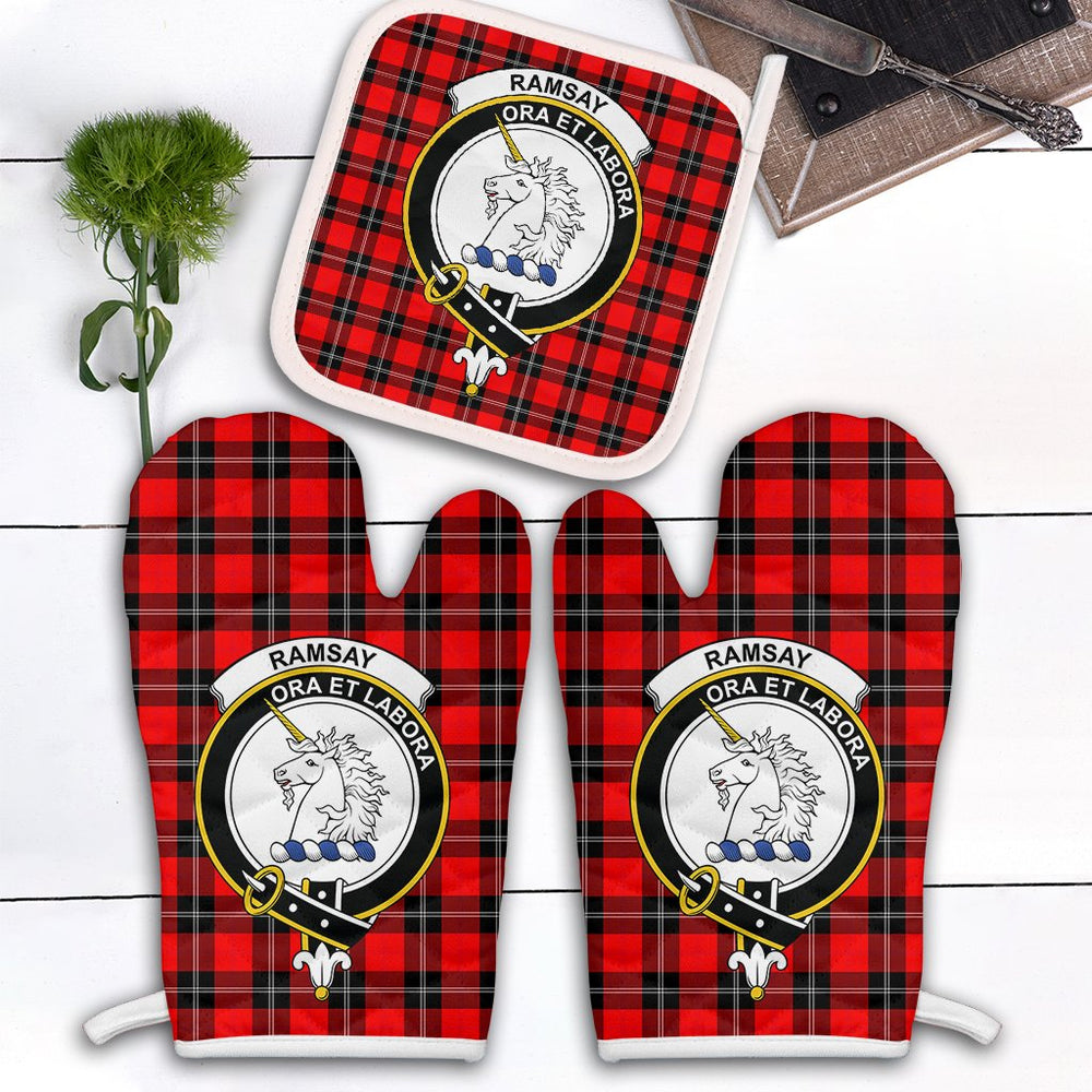Clan Ramsay Modern Tartan Crest Oven Mitt And Pot Holder (2 Oven Mitts + 1 Pot Holder) LU92 Clan Ramsay Tartan Today