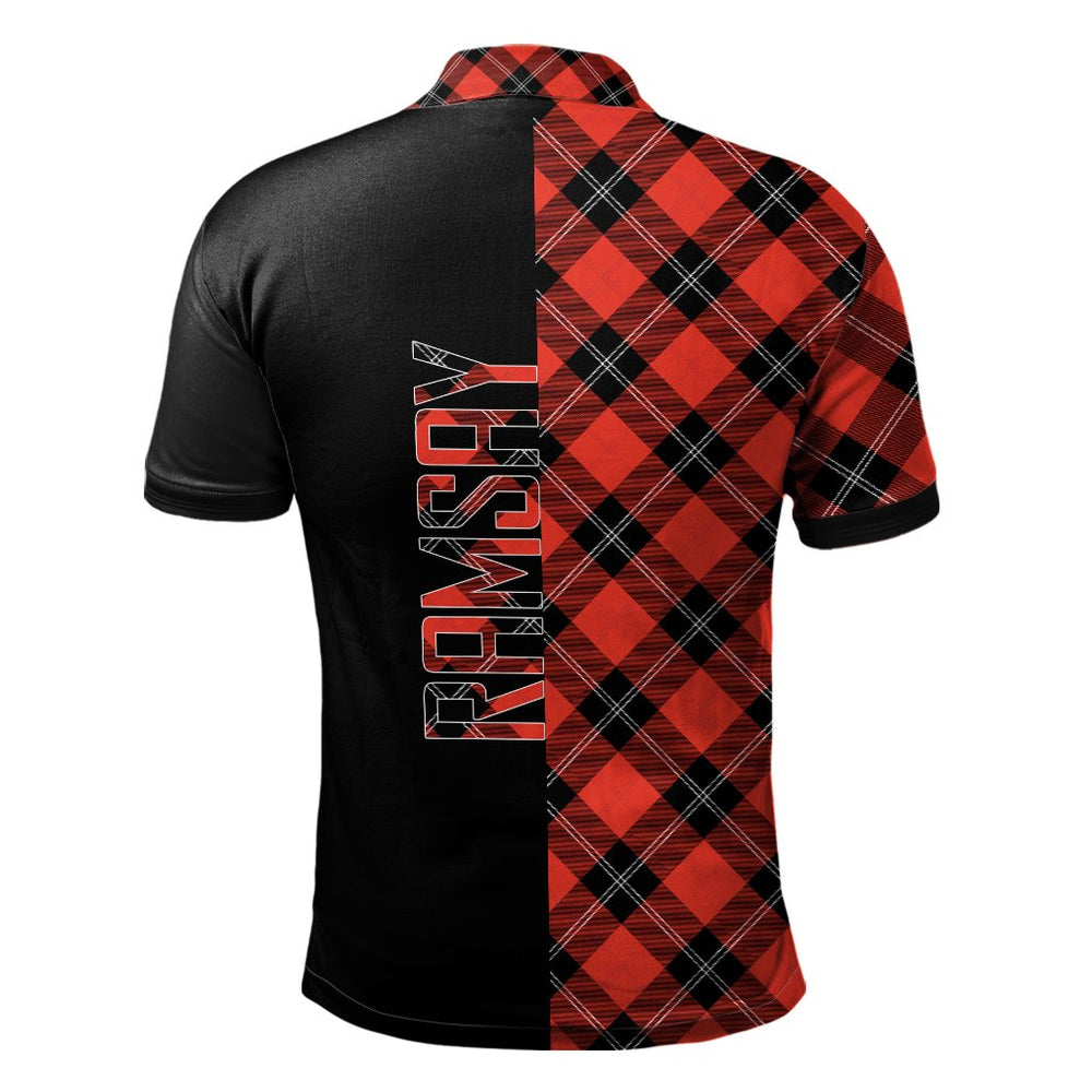 Clan Ramsay Blue Ancient Tartan Polo Shirt Half of Me - Cross Style TU67 Ramsay Blue Ancient Tartan Tartan Polo