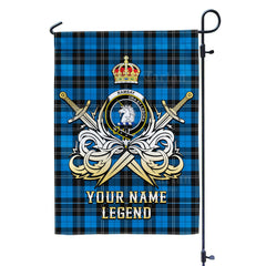 Custom Name Clan Ramsay Blue Ancient Tartan Garden Flag with Clan Crest and the Golden Sword of Courageous Legacy GM87