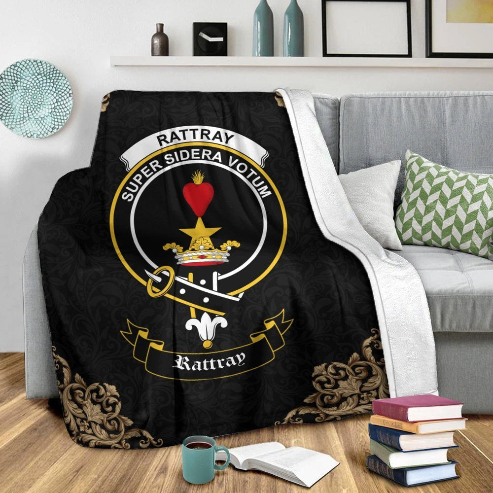 Clan Rattray Crest Tartan Premium Blanket Black DF23 Clan Rattray Tartan Today