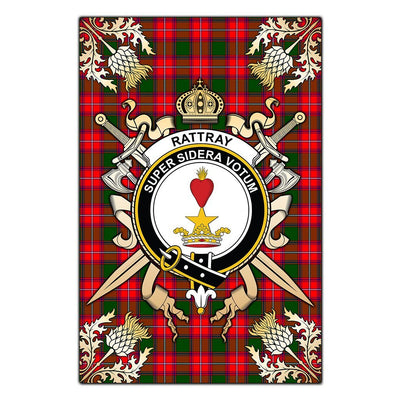 Clan Rattray Modern Tartan Crest Black Garden Flag - Gold Thistle