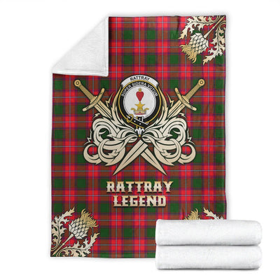 Clan Rattray Modern Tartan Gold Courage Symbol Blanket