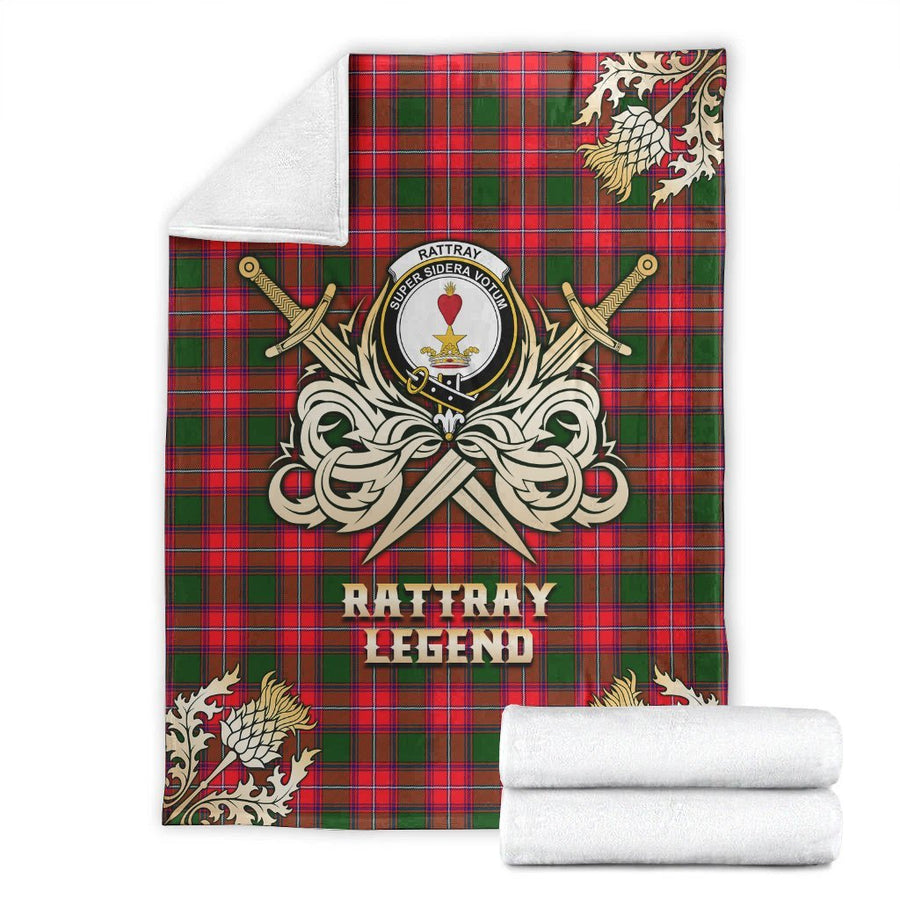 Clan Rattray Modern Tartan Gold Courage Symbol Blanket