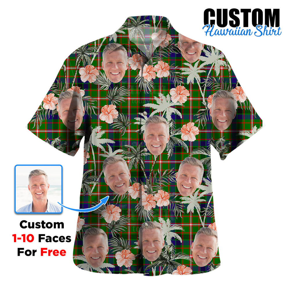 Clan Reid Green Tartan Custom Face Hawaiian Shirt – Unisex Gift for Family Members, Summer Party IE81 Reid Green Tartan Tartan Hawaii Shirt