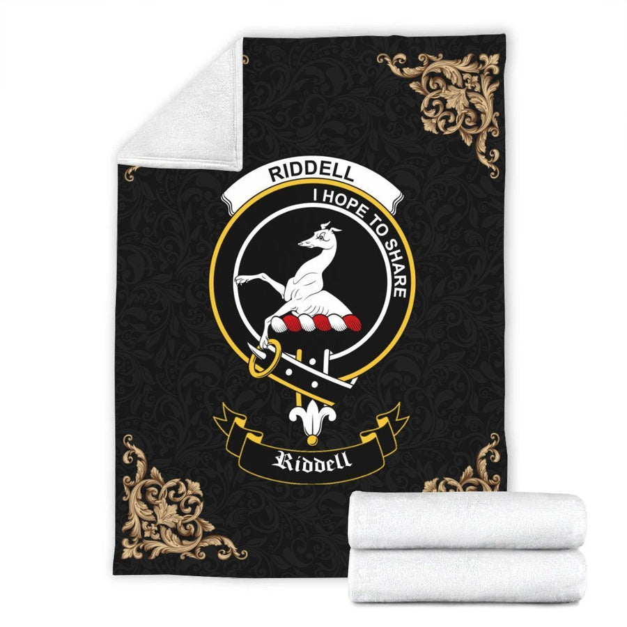 Clan Riddell Crest Tartan Premium Blanket Black