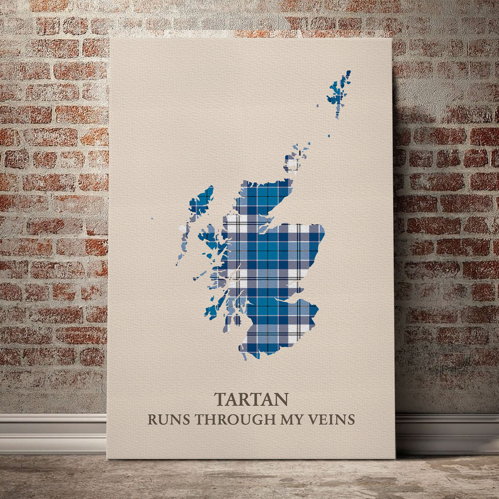 Roberton Tartan Scotland Map Canvas – “Tartan Runs Through My Veins” Wall Art