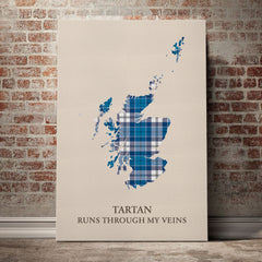 Roberton Tartan Scotland Map Canvas – “Tartan Runs Through My Veins” Wall Art