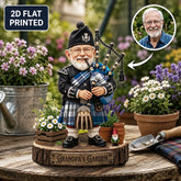 Personalized Roberton Clan Bagpipe Garden Gnome Caricature Plaque Custom Photo, Any Clan Tartan, Wood or Acrylic, Grandpa & Dad Gift, Scottish Highland Garden Decor RU60