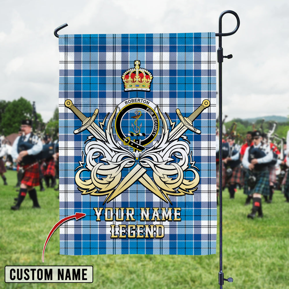 Personalized Custom Name Clan Roberton Tartan Garden Flag with Clan Crest and the Golden Sword of Courageous Legacy NZ52 - Roberton Tartan Design, Scottish Heritage Gift