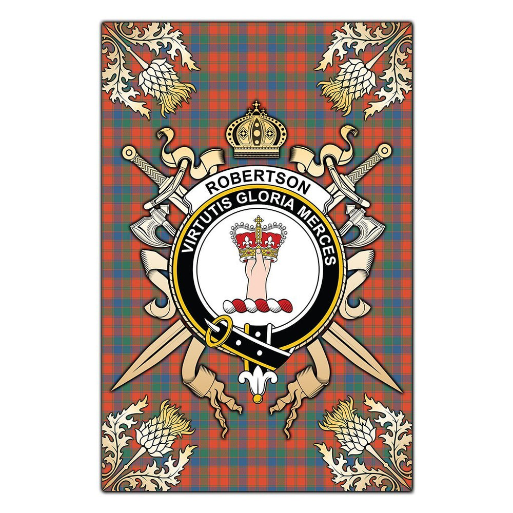 Clan Robertson Ancient Tartan Crest Black Garden Flag - Gold Thistle EW72 Clan Robertson Tartan Today
